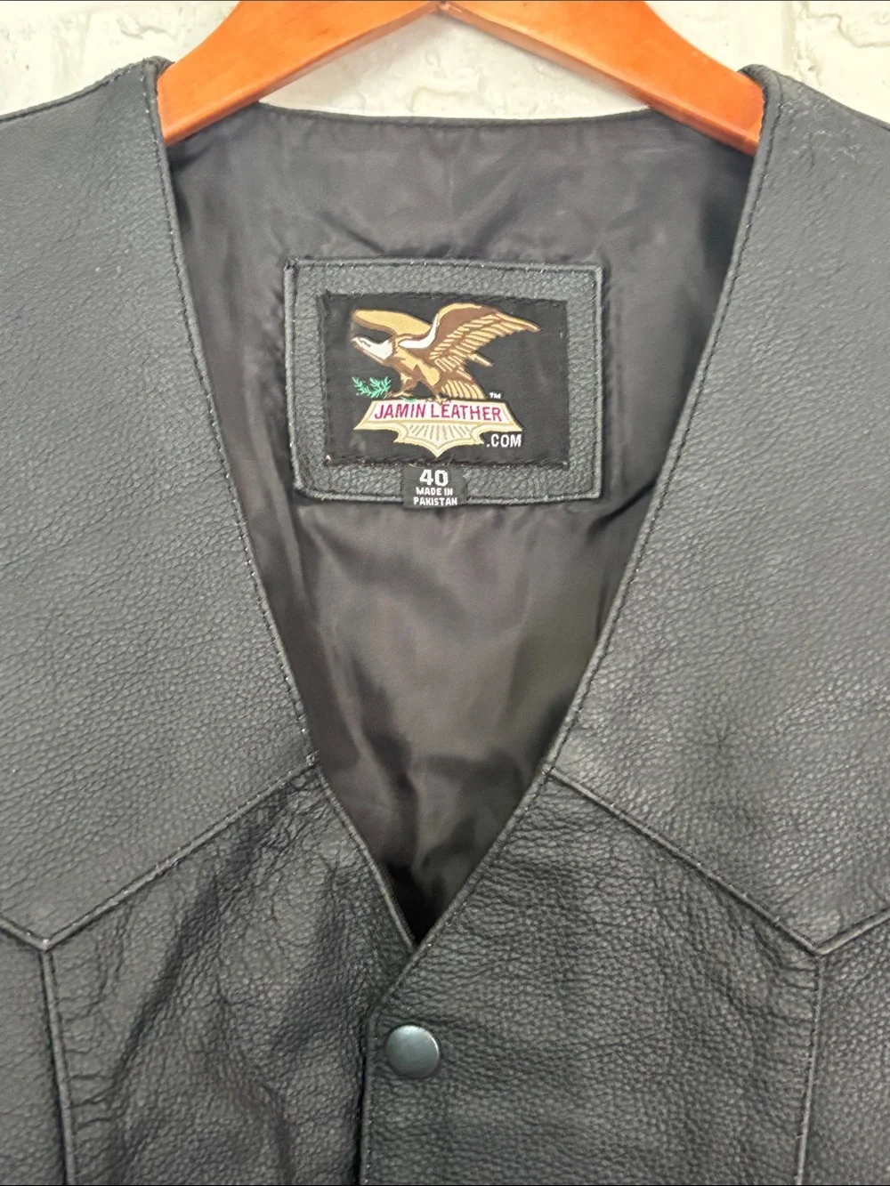 Jamin Leather Mens Black Leather Vest Size 40